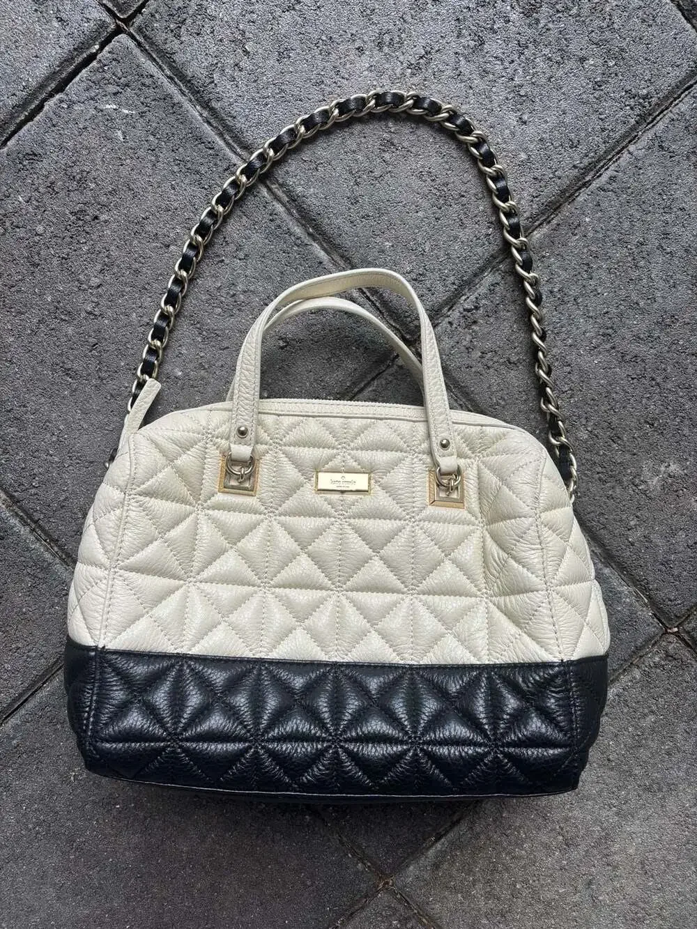 Kate Spade Colorblock Ivory and Black Quilted Leather purse